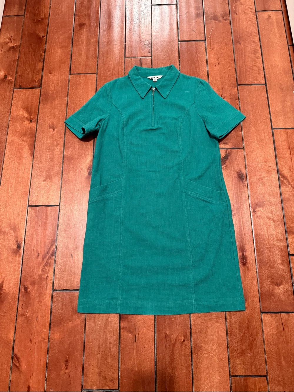 Boden Green Zip Front Collared Short Sleeve Shift Dress 10 L tall - Picture 3 of 5
